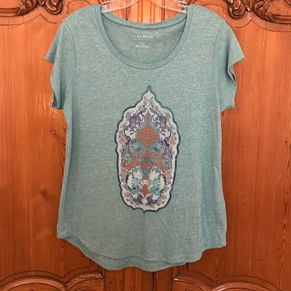 Lucky Brand Tops - Lucky Brand Shirt Sleeved Tee in Mint Green with Colorful Graphic